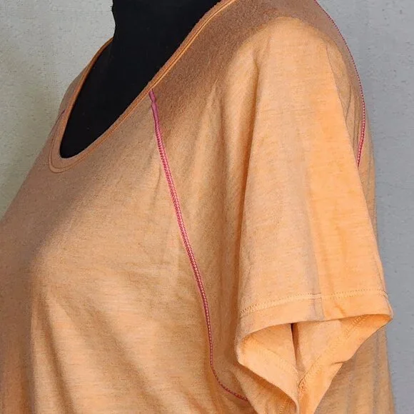 Avia Neon Peach and Bright Pink Hems Short Sleeved Poly Rayon Workout Tee Sz XL - Picture 9 of 16